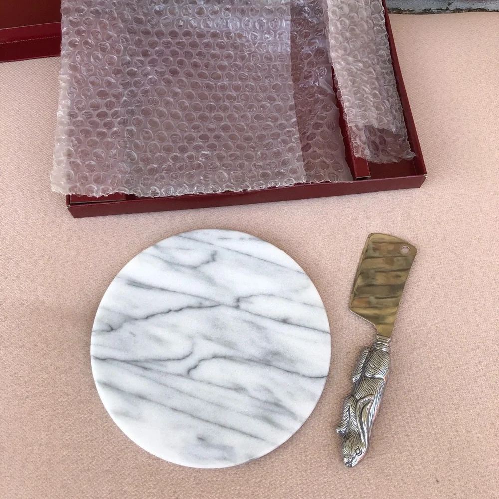 Arthur Court Vintage Bunny Rabbit Marble Cheese Board & Cutter + 4 Spread Knives